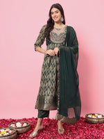 Dazzling Green Color Silk Fabric Designer Suit