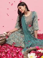 Dazzling Aqua Color Silk Fabric Designer Suit