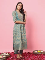 Dazzling Aqua Color Silk Fabric Designer Suit