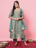 Dazzling Aqua Color Silk Fabric Designer Suit