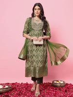 Dazzling Green Color Silk Fabric Designer Suit