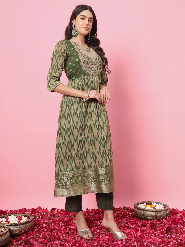 Dazzling Green Color Silk Fabric Designer Suit
