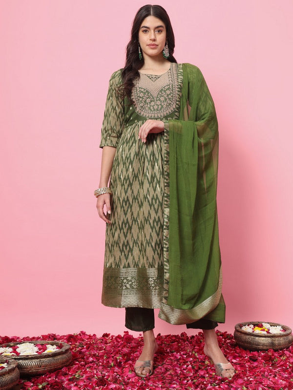 Dazzling Green Color Silk Fabric Designer Suit