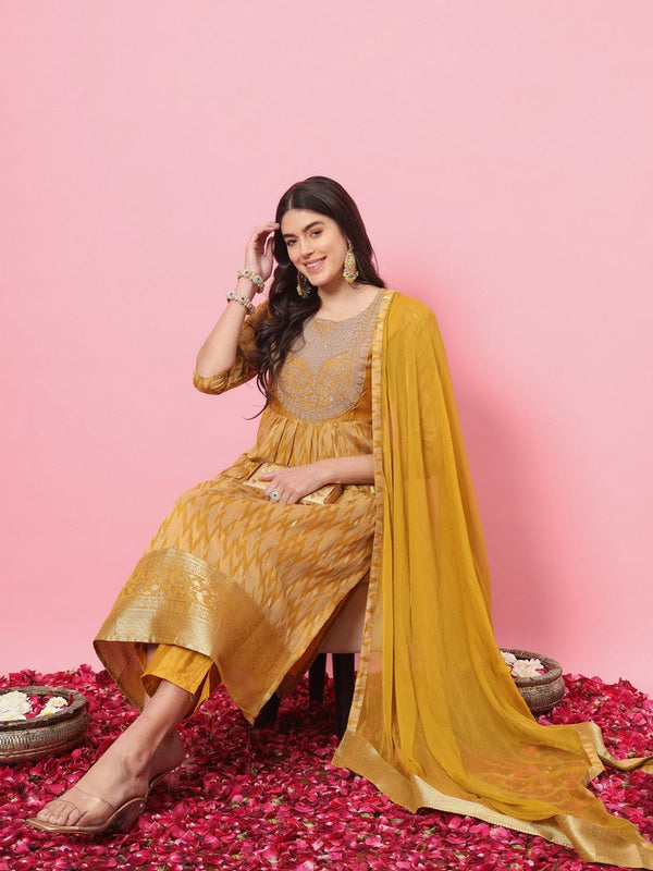 Dazzling Mustard Color Silk Fabric Designer Suit
