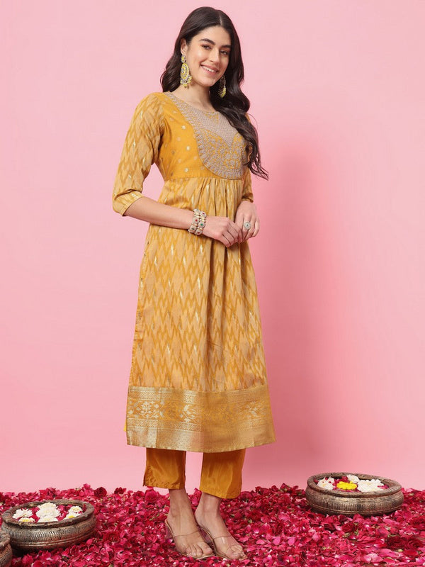 Dazzling Mustard Color Silk Fabric Designer Suit