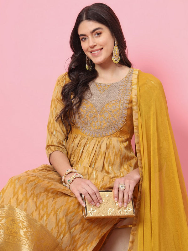 Dazzling Mustard Color Silk Fabric Designer Suit