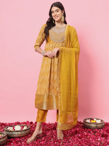 Dazzling Mustard Color Silk Fabric Designer Suit
