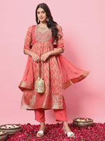 Dazzling Peach Color Silk Fabric Designer Suit