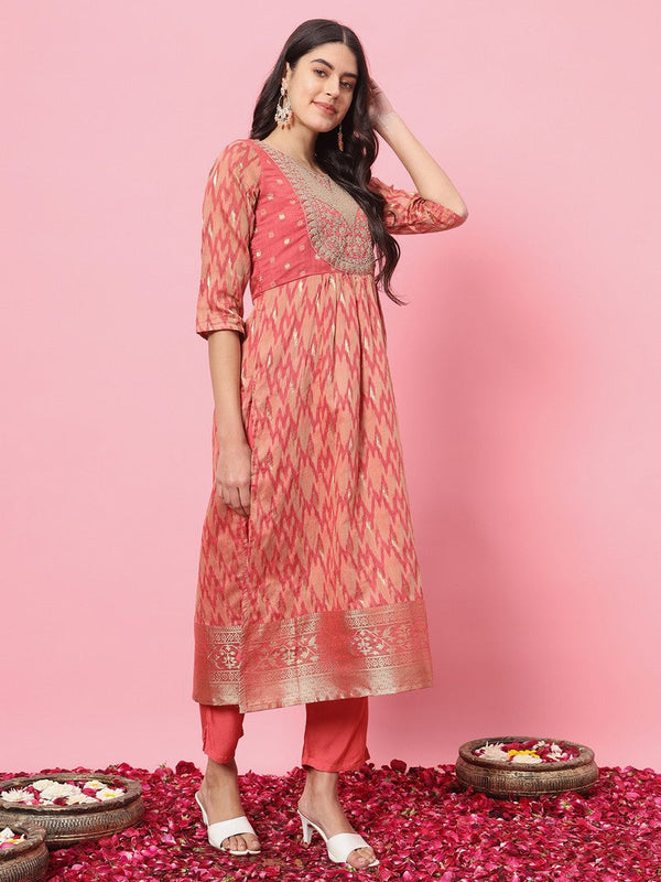 Dazzling Peach Color Silk Fabric Designer Suit