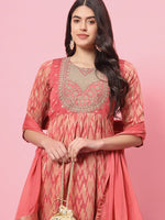 Dazzling Peach Color Silk Fabric Designer Suit