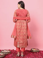 Dazzling Peach Color Silk Fabric Designer Suit