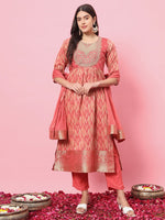 Dazzling Peach Color Silk Fabric Designer Suit