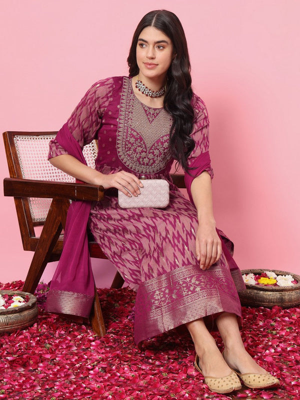 Dazzling Purple Color Silk Fabric Designer Suit