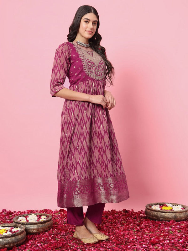 Dazzling Purple Color Silk Fabric Designer Suit