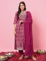 Dazzling Purple Color Silk Fabric Designer Suit
