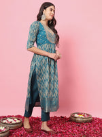 Dazzling Teal  Color Silk Fabric Designer Suit
