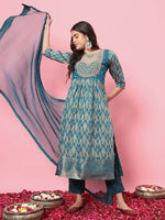 Dazzling Teal  Color Silk Fabric Designer Suit