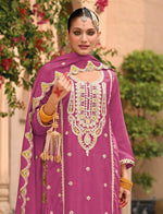 Amazing Pink Color Chinon Fabric Plazzo Suit