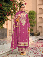 Amazing Pink Color Chinon Fabric Plazzo Suit