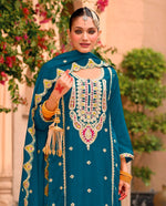 Amazing Teal  Color Chinon Fabric Plazzo Suit