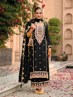 Amazing Black Color Chinon Fabric Plazzo Suit