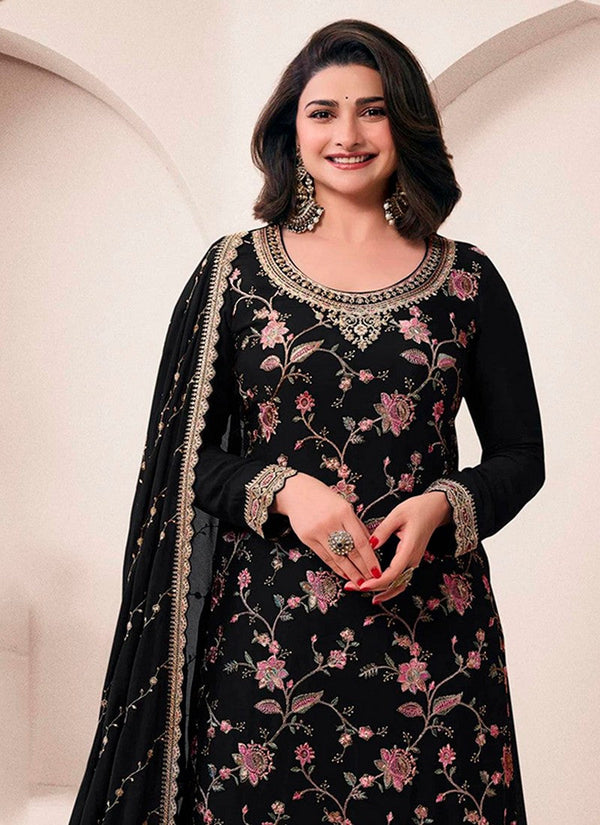Amazing Black Color Chinon Fabric Plazzo Suit