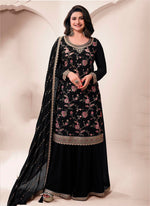 Amazing Black Color Chinon Fabric Plazzo Suit