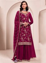 Amazing Maroon Color Chinon Fabric Plazzo Suit