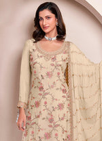 Amazing Cream Color Chinon Fabric Plazzo Suit