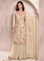 Amazing Cream Color Chinon Fabric Plazzo Suit