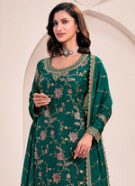 Amazing Green Color Chinon Fabric Plazzo Suit