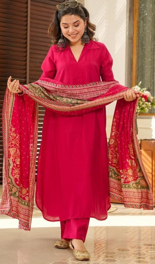 Beautiful Pink Color Cotton Fabric Designer Suit