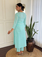 Beautiful Aqua Color Cotton Fabric Designer Suit
