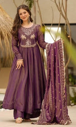 Beautiful Wine Color Shimmer Fabric Designer Suit