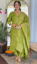 Beautiful Green Color Jacquard Fabric Designer Suit
