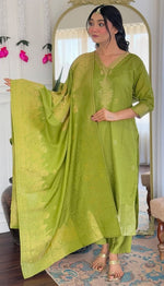 Beautiful Green Color Jacquard Fabric Designer Suit