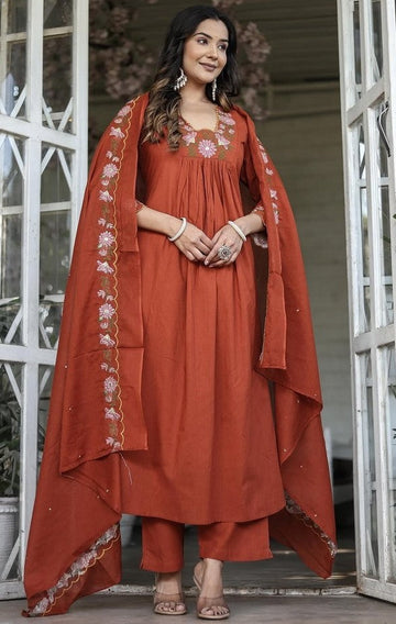 Beautiful Orange Color Rayon Fabric Designer Suit