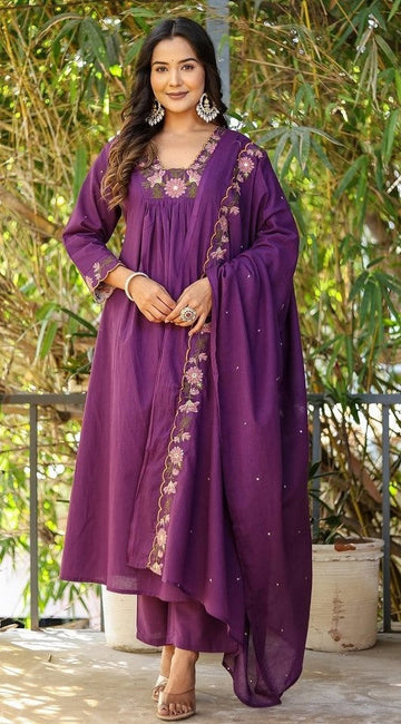 Beautiful Purple Color Rayon Fabric Designer Suit