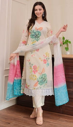 Beautiful Cream Color Silk Fabric Designer Suit