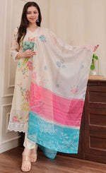 Beautiful Cream Color Silk Fabric Designer Suit