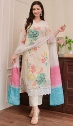 Beautiful Cream Color Silk Fabric Designer Suit