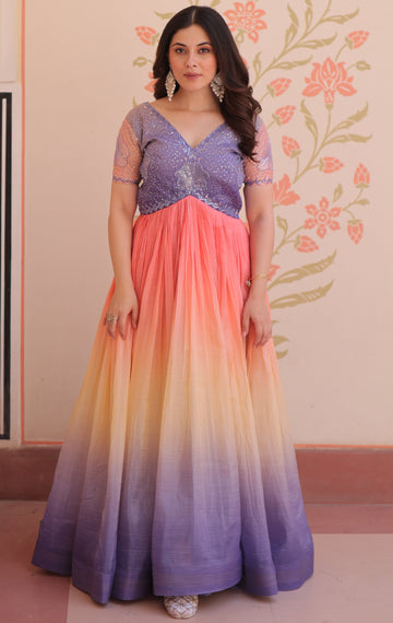 Grand Purple Color Blooming Fabric Gown
