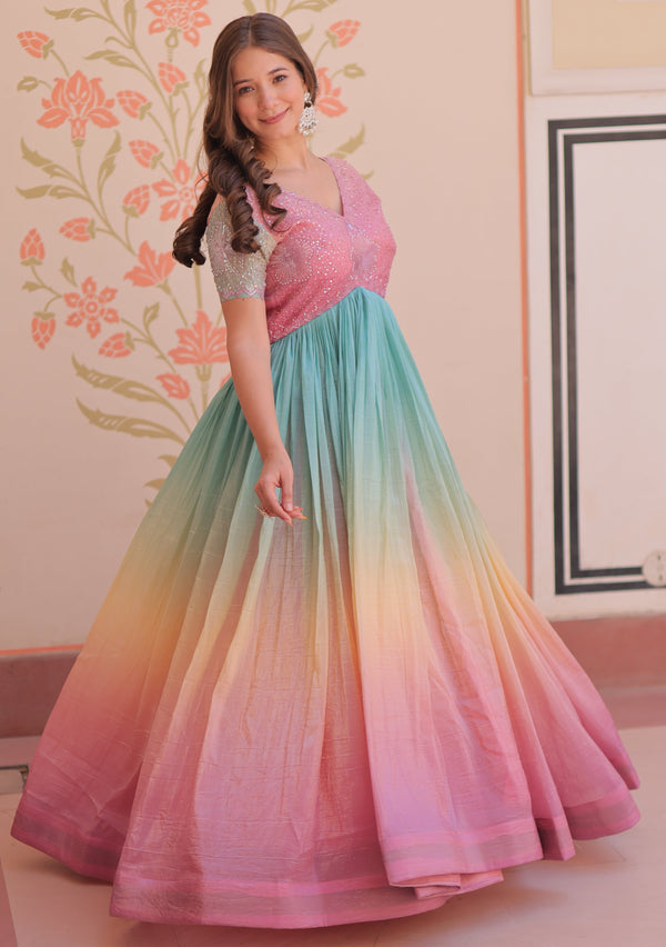 Grand Pink Color Blooming Fabric Gown