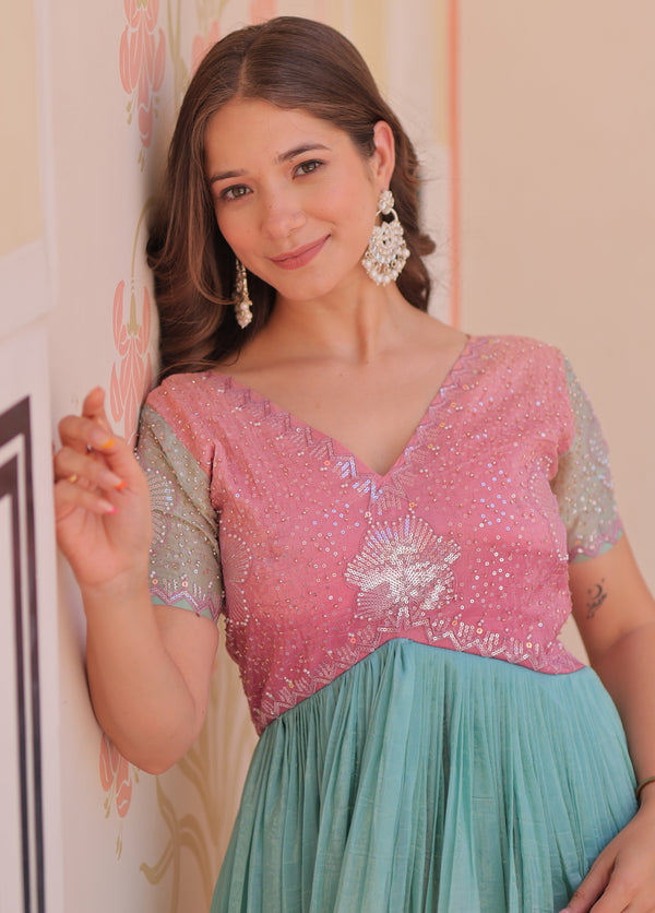 Grand Pink Color Blooming Fabric Gown