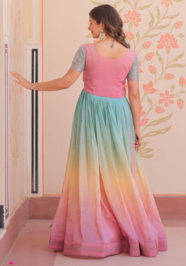 Grand Pink Color Blooming Fabric Gown