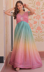 Grand Pink Color Blooming Fabric Gown
