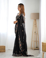 Ideal Black Color Satin Fabric Partywear Saree
