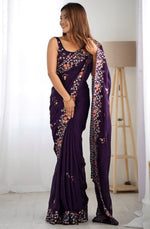Ideal Purple Color Satin Fabric Partywear Saree