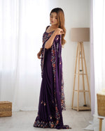 Ideal Purple Color Satin Fabric Partywear Saree
