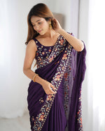 Ideal Purple Color Satin Fabric Partywear Saree